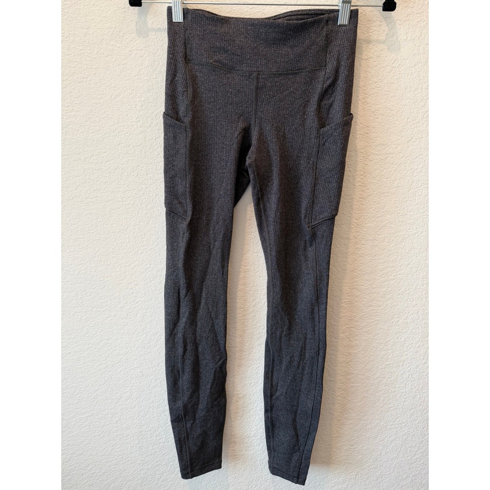 Lululemon Speed Up Tight Herringbone Gray Black Running Leggings Size 4 Pockets
